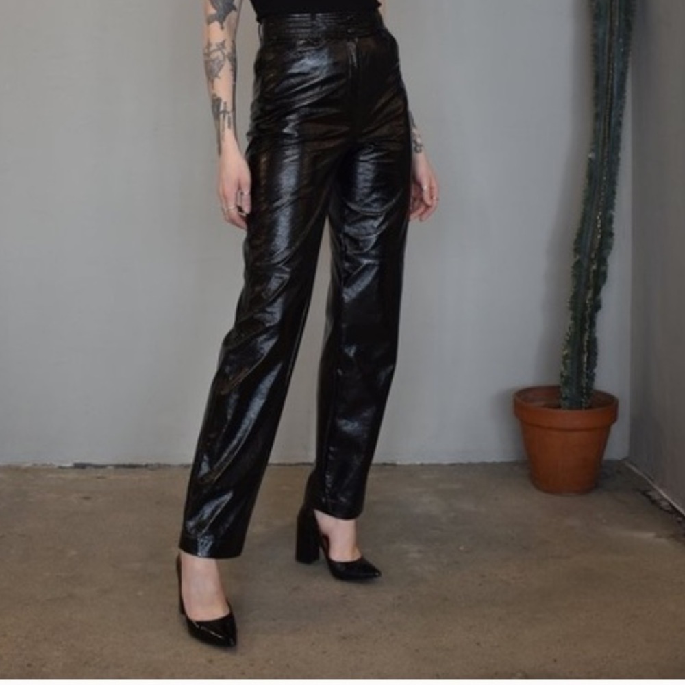Wilfred high waisted shiny black faux leather straight leg pants size 4